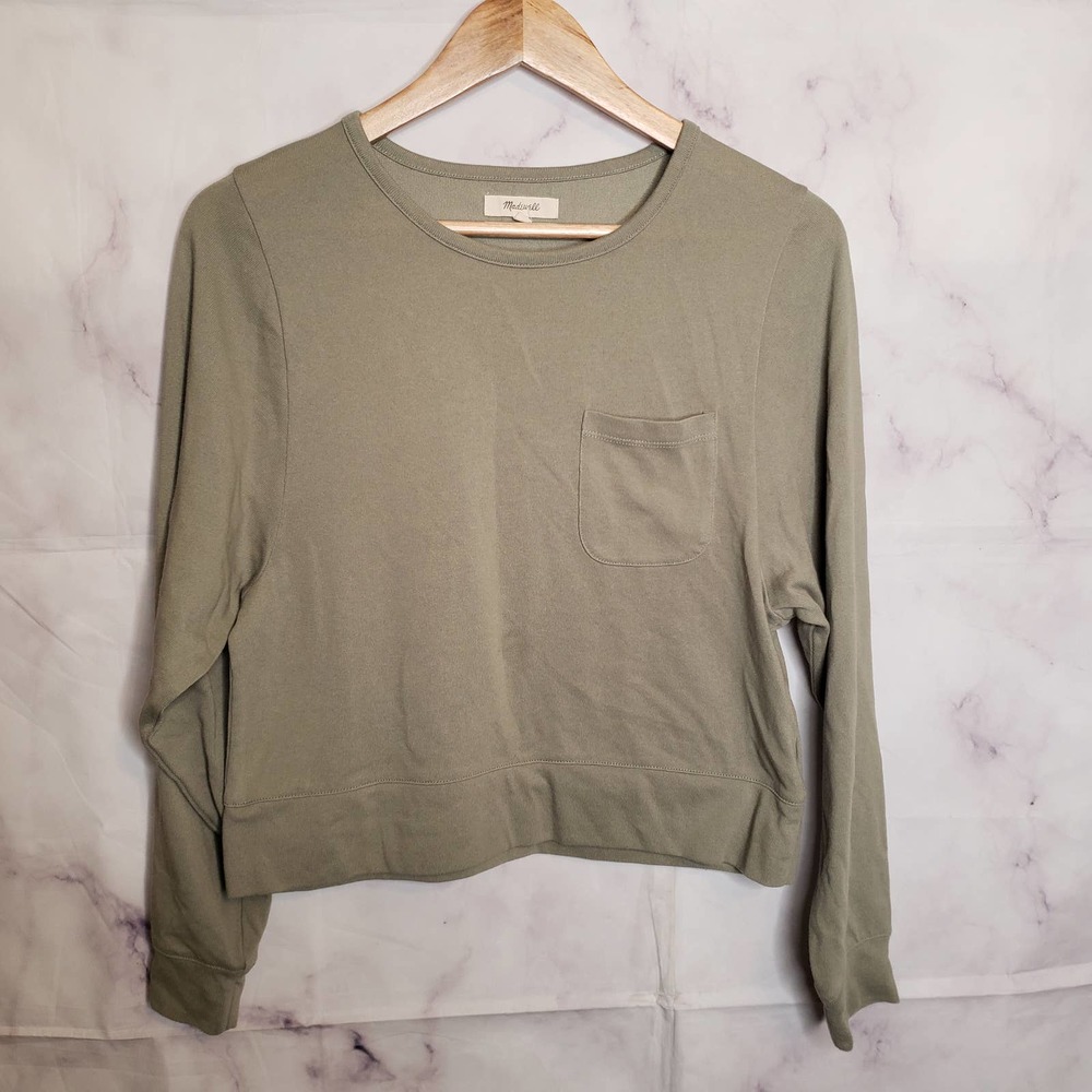 MADEWELL moss green long sleeve crop pullover sweater XS
